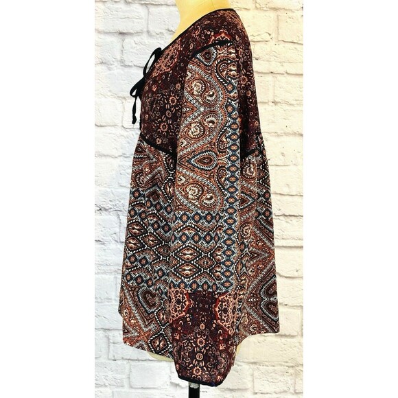 Sanctuary Womens MEDIUM Patchwork Paisley Boho Blouse Peasant Top Long Sleeve - Picture 4 of 9